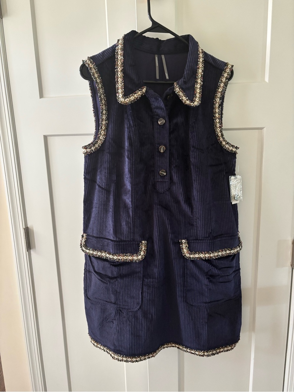 Anthropologie Navy Ribbed-Collar Shift Dress